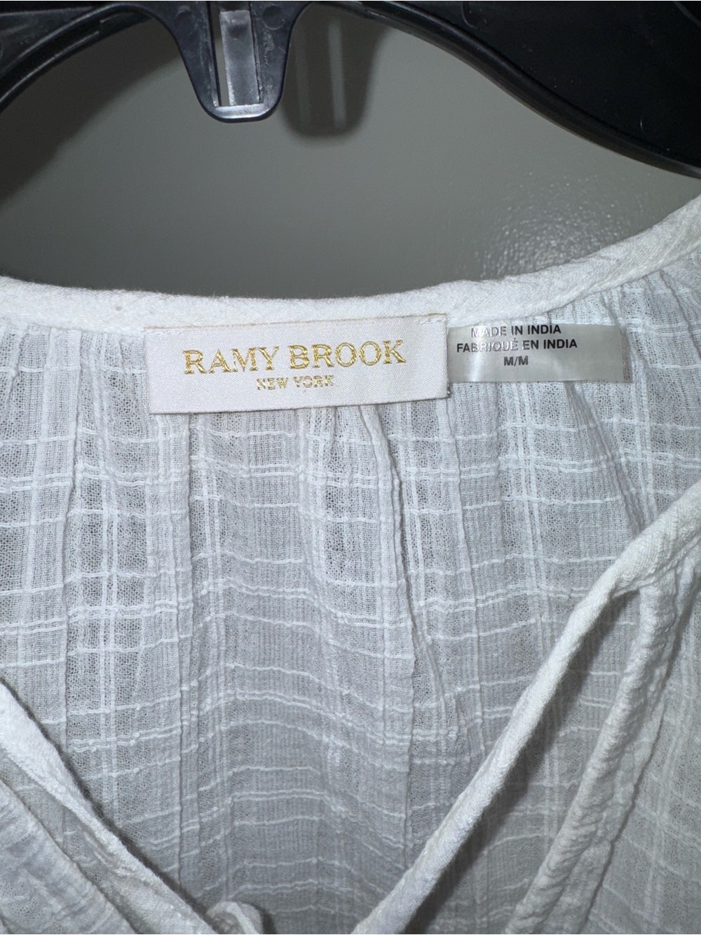 Ramy Brook White Ruffle Sleeve Tie-Neck Cotton Top Short Sleeve M - Picture 3 of 6